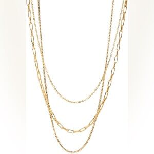 Commence NWT Gold Metal Layered Chain Necklace Stacked Fine Jewellery